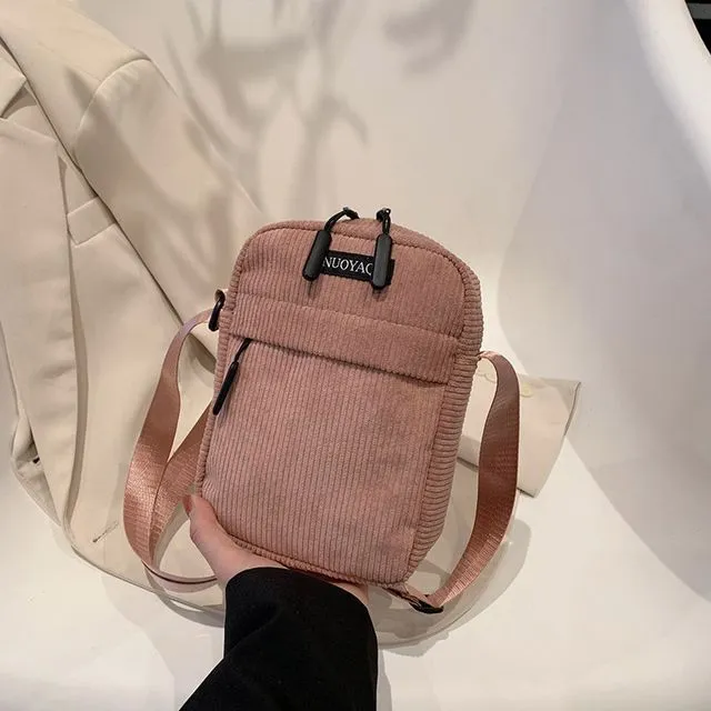 Applique Corduroy Crossbody Bag