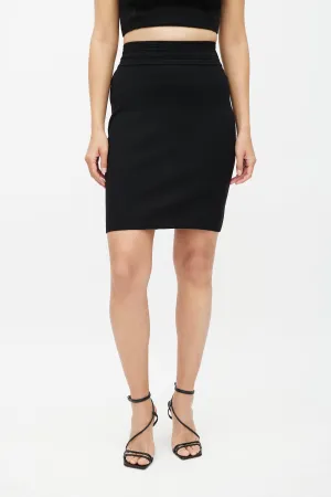 Black Wool Ribbed Skirt