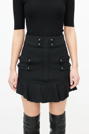 Black Wool Ruffled Skirt