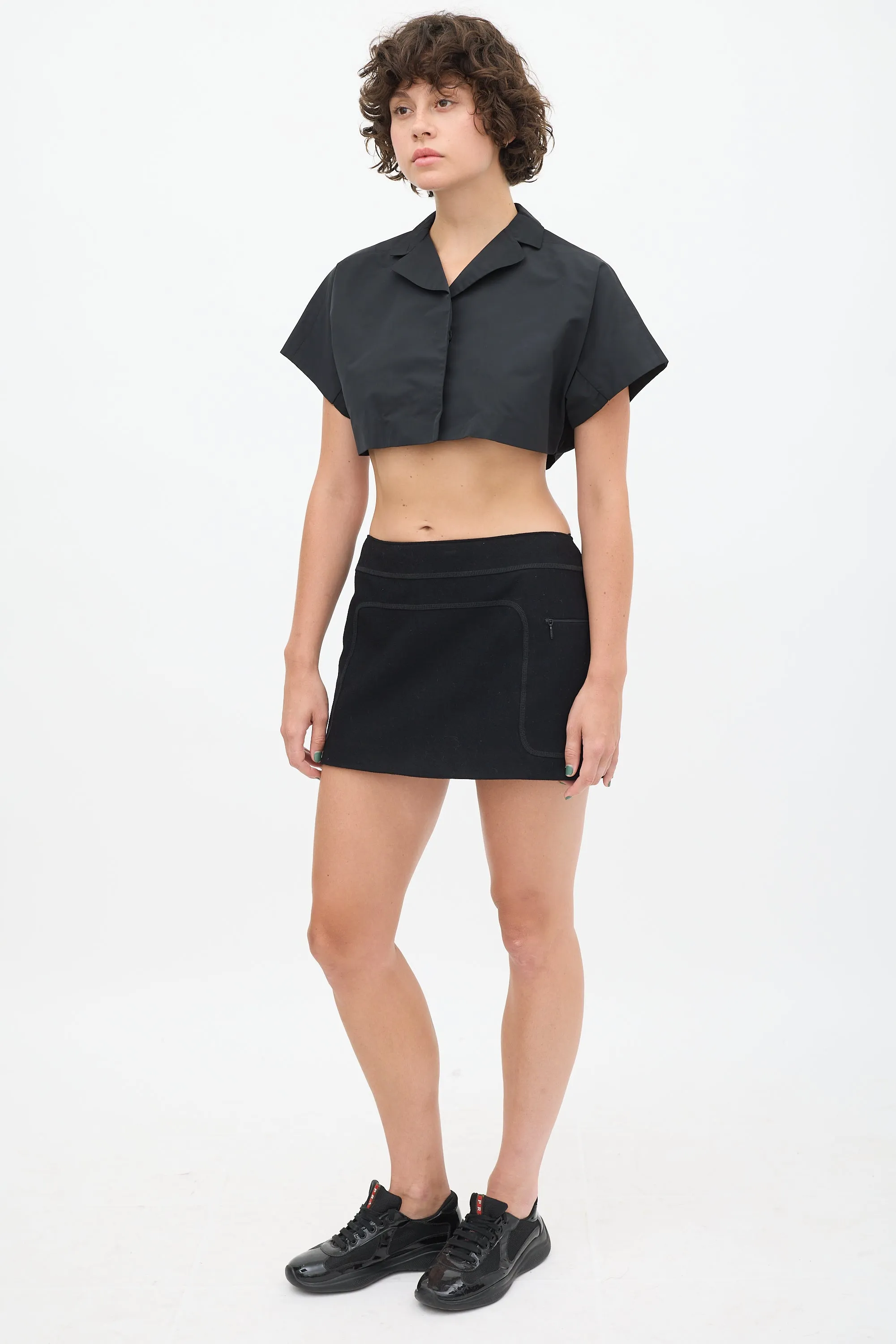 Black Wool Two Pocket Skirt