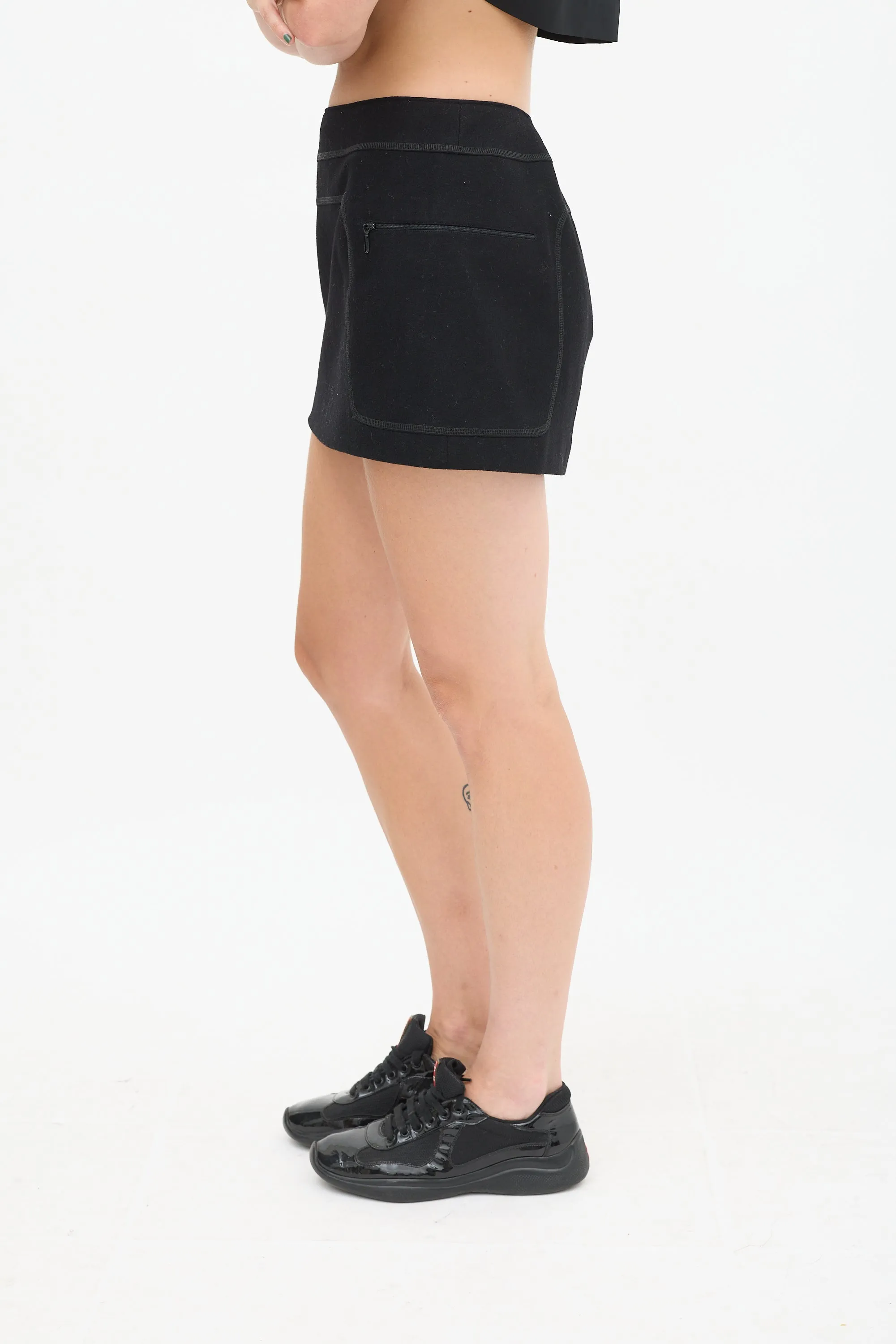 Black Wool Two Pocket Skirt