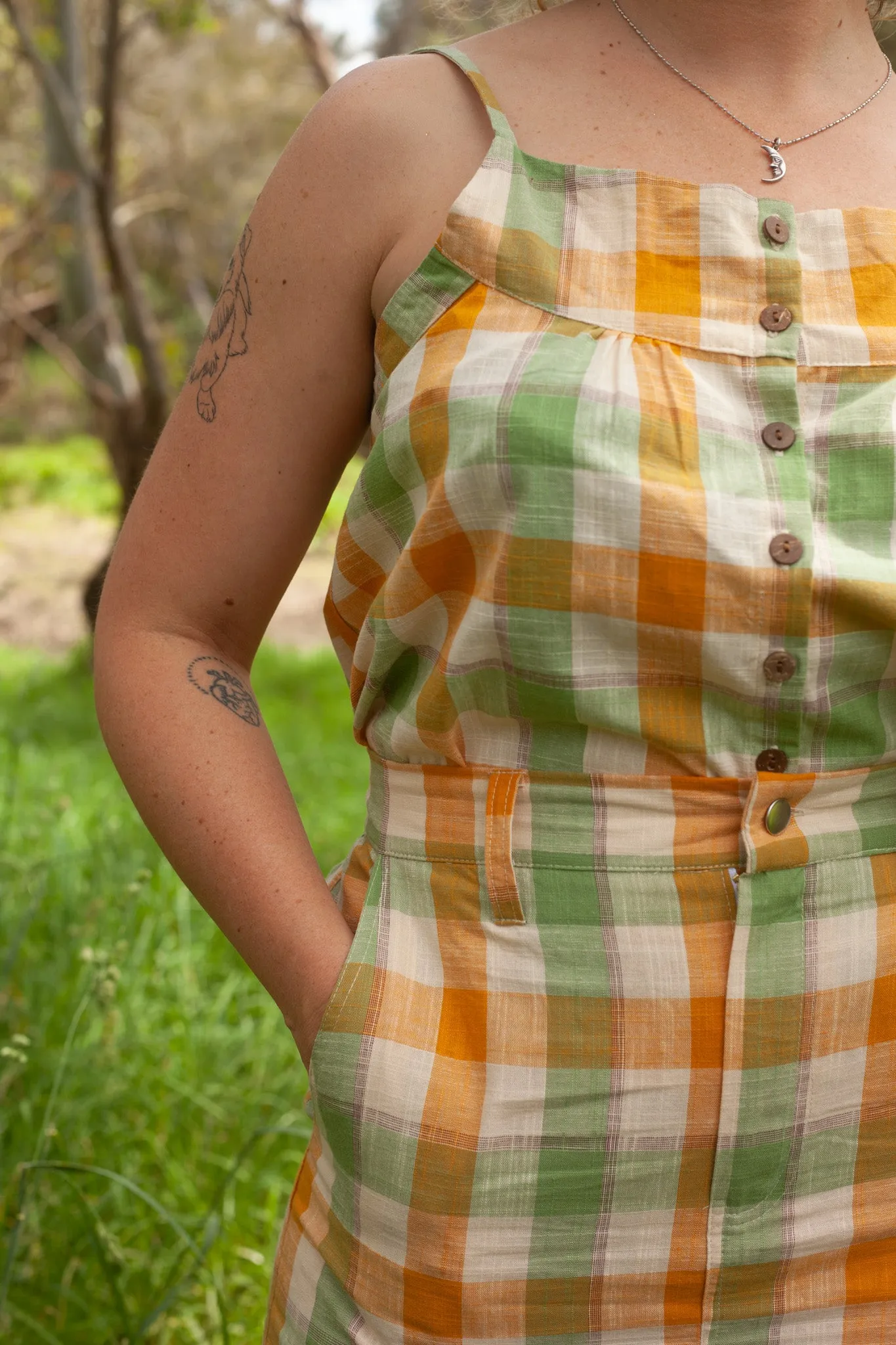 Yellow Green Gingham Jogger Jeans